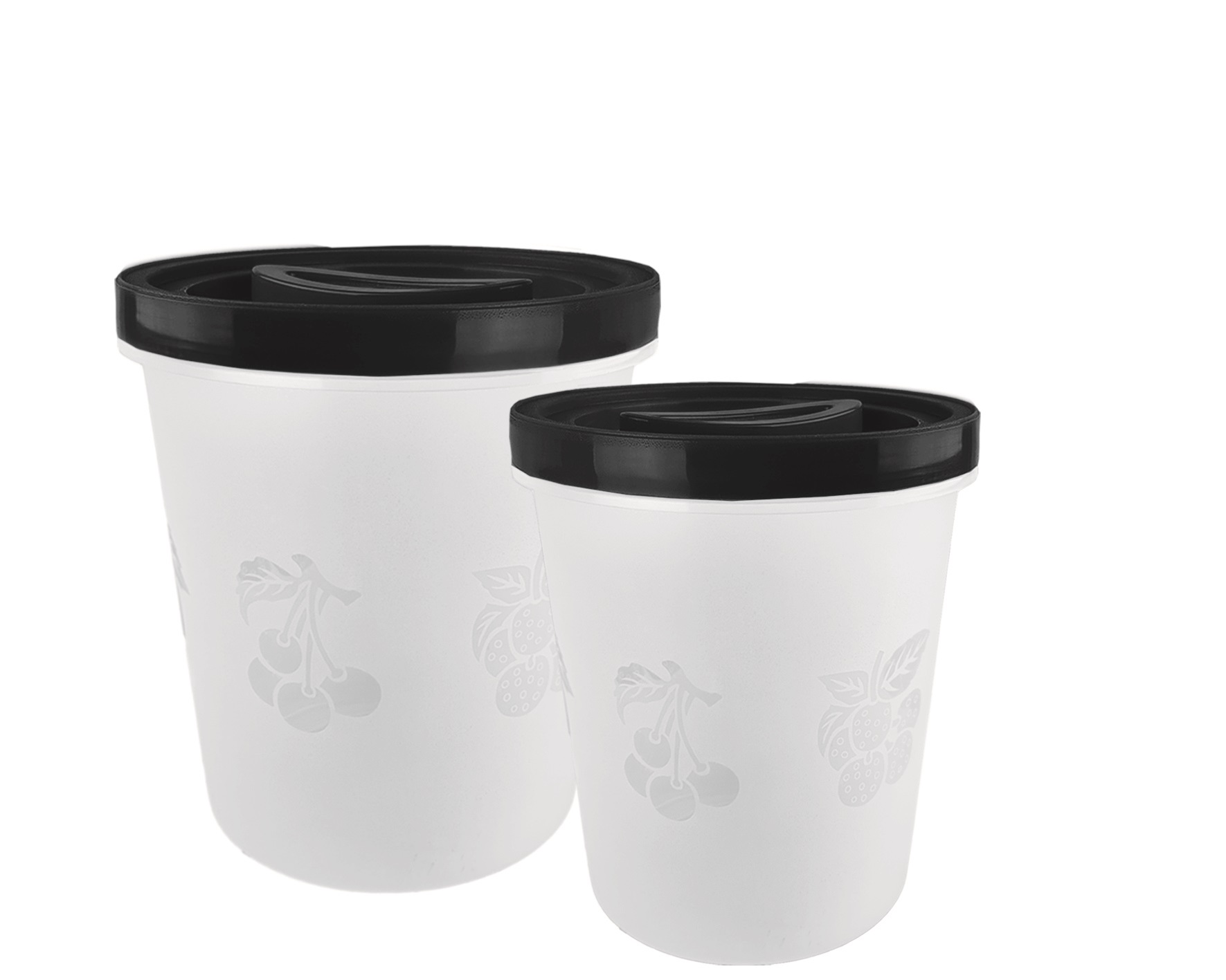 CONJ. 2 POTES ALTOS FRUTAS - 1L E 2L - TAMPA PRETA