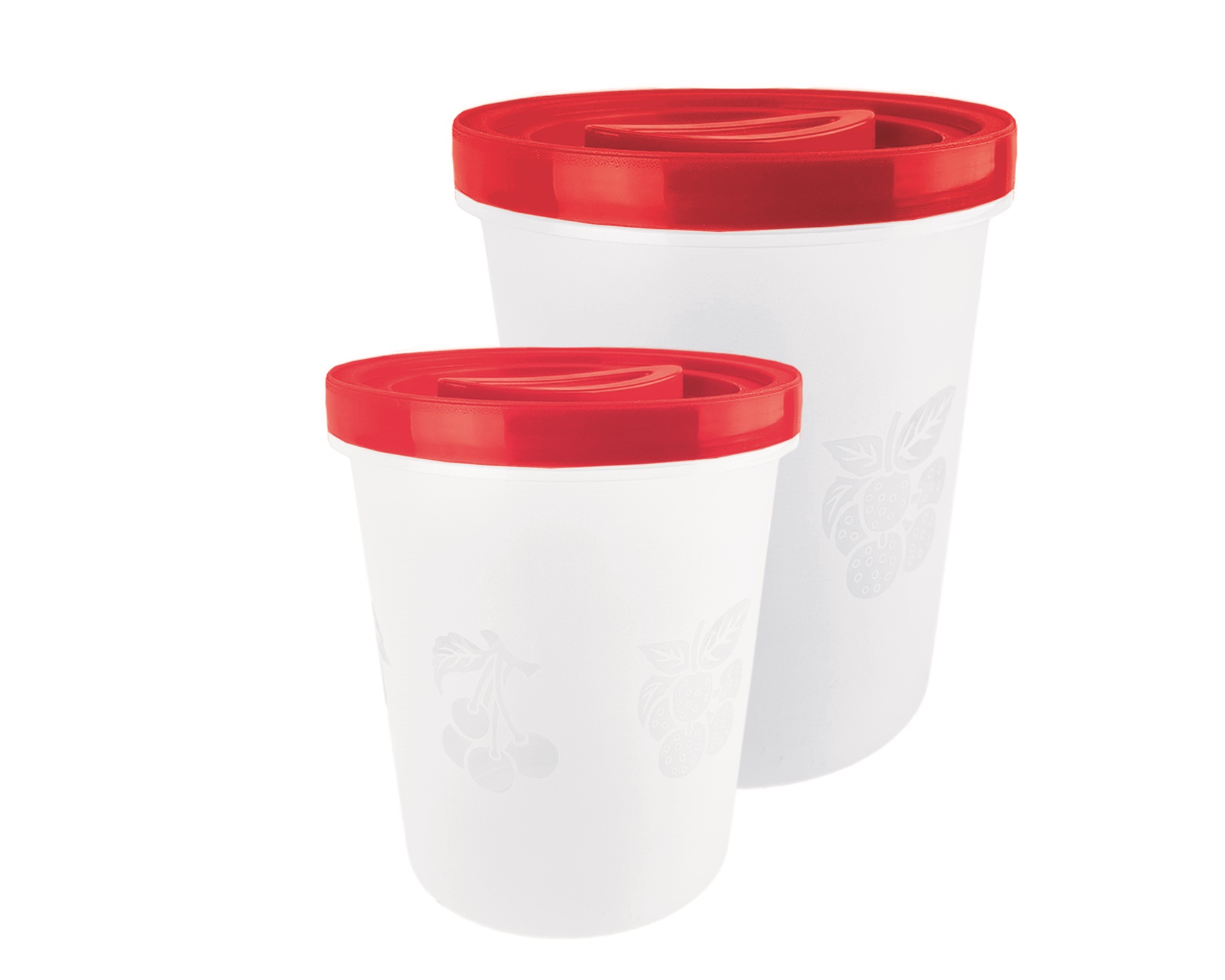 CONJ. 2 POTES ALTOS FRUTAS DE 1L E 2L - TAMPA VERMELHA