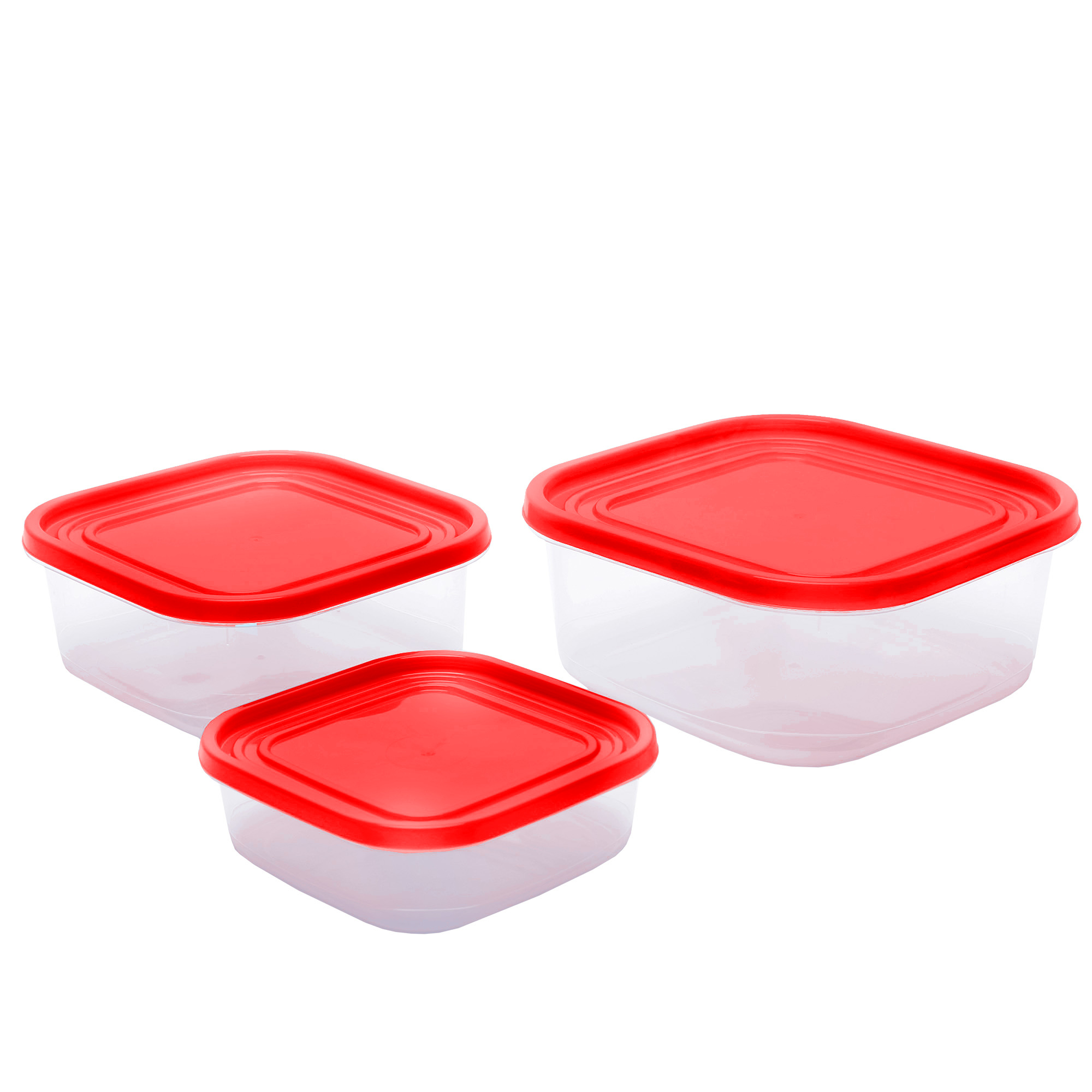 CONJ. DE 3 POTES QUADRADOS COM FUNDO JATEADO - VERMELHO